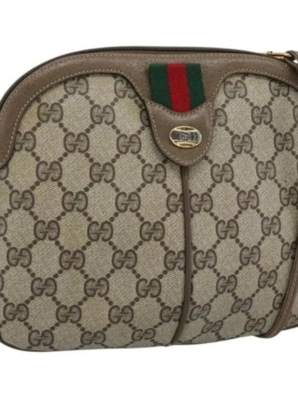 GUCCI GG Supreme Web Sherry Line Bag PVC Beige Gold 68 02 047 Auth ep14991